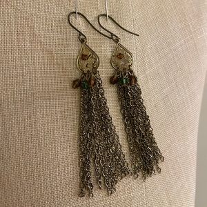 Chain tassel earrings with colorful gems